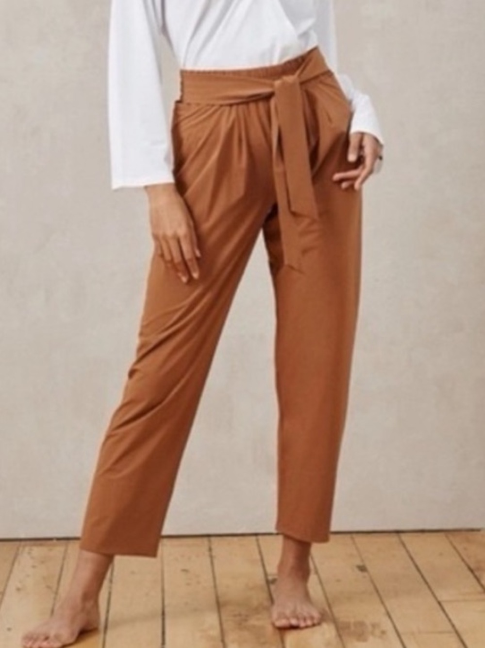 Aday Easy Day Pants Tie-Waist Pants Almond Tan size medium